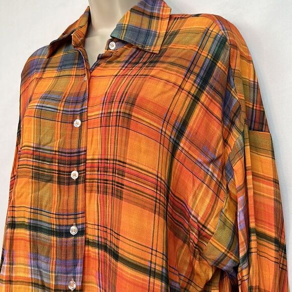 Charlie Holiday Maple Shirt Camden plaid orange blouse size 2 NWT - Picture 6 of 16